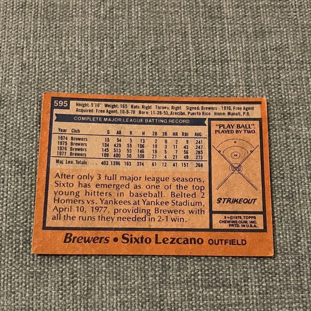 1978 Topps Milwaukee Brewers Baseball Card Trading Card